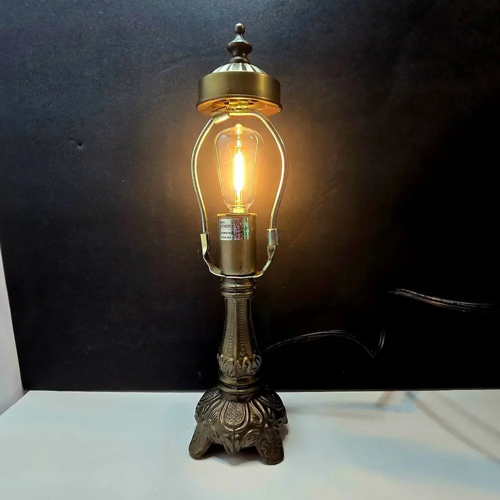 Ornate Table Lamp Antique Brass Tone 14 Inch Working No Shade1990s-2000